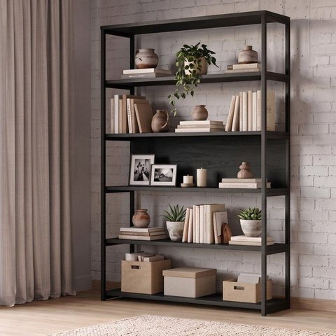 Estante Multiuso Livros Industrial 120CMX190CM Oxford Marrom Woodmel e Preto