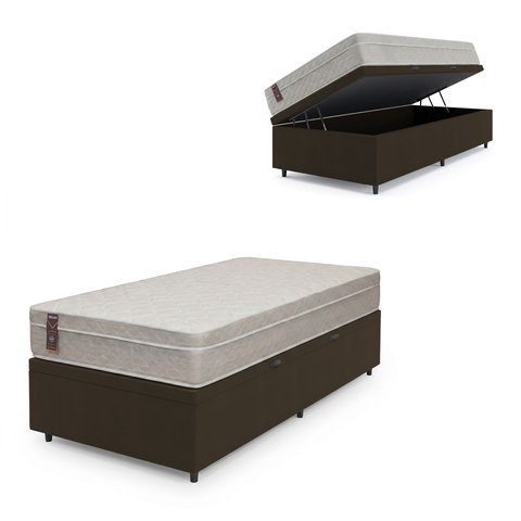 Cama Box Baú Solteiro + Colchão Molas Ensacadas - Airtech Nero (88x188x60) - Hellen