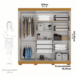 Guarda Roupa Casal Agata 6 Pts Mdp - Nature/off White 199 La - Acp - 2