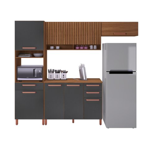 Cozinha Modulada 3,10MTS Monza 4 Peças Freijó / Chumbo - Indekes