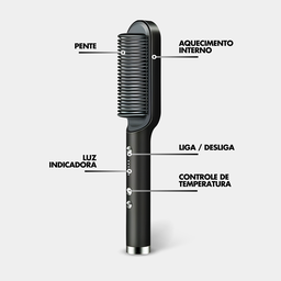 Escova Pente Alisadora Profissional - Preto - 2