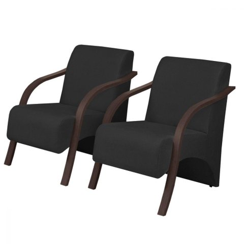 Kit 2 Poltronas Vênus 1 Lugar Pé Madeira Dsalla Corino Preto