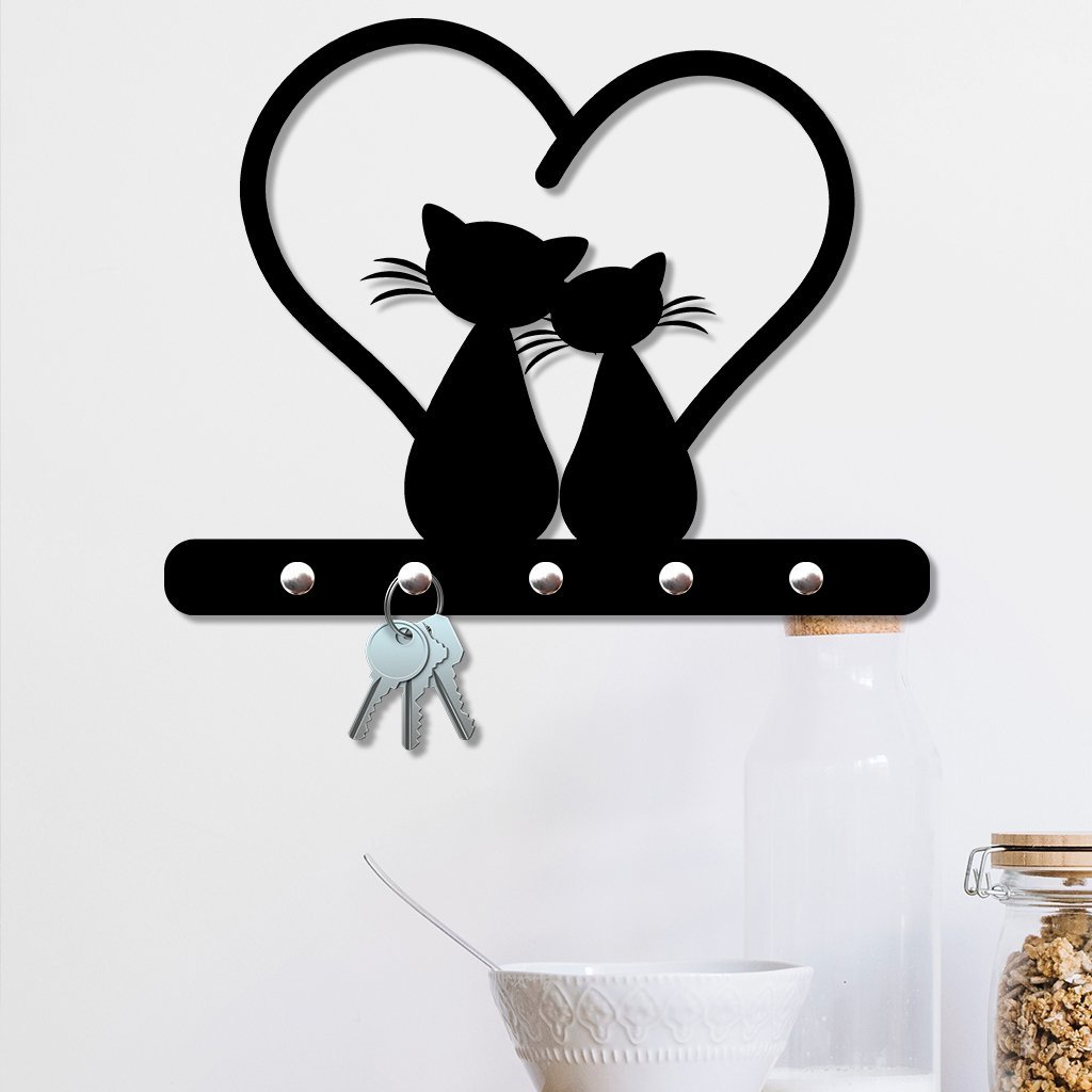 Porta Chaves de Parede 6mm Pet Love Decorativo em MDF:PRETO