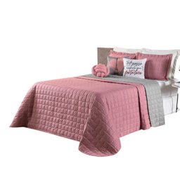 Kit Cobre Leito Colcha Cama Queen 8 peças Dupla Face Paris:Rose/Cinza - 2