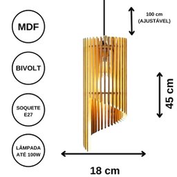 Luminária Teto tipo Pendente MÍSTICA MDF - Completa - Cor: Marrom - 3