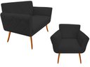 Ver imagem 1 de Kit Namoradeira + 1 Poltrona Decorativa Sabrina Couro Preto Pés Madeira Mz Decor