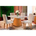 Ver imagem 7 de Mesa de Sala Jantar Luna C/ Tampo 90x90cm Madeirado Vidro Canto Curvo - Imbuia/ripado 3d/off White