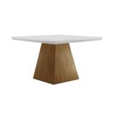 Ver imagem 1 de Mesa de Sala Jantar Luna C/ Tampo 90x90cm Madeirado Vidro Canto Curvo - Imbuia/ripado 3d/off White