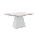 Ver mais imagens de Mesa de Sala Jantar Luna C/ Tampo 90x90cm Madeirado Vidro Canto Curvo - Imbuia/ripado 3d/off White