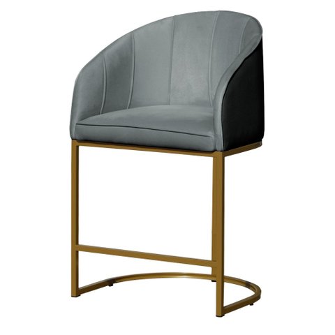 Poltrona Banqueta Decorativa Estofada Mia Veludo Base Metal Dourada - Estopar Poltrona Mia Veludo Pr