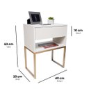 Ver imagem 2 de Kit 2 Mesas Cabeceira Industrial 40cm Off White Gaveta Superior Eco Base Metal Dourado Lateral Cama