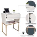 Ver imagem 3 de Kit 2 Mesas Cabeceira Industrial 40cm Off White Gaveta Superior Eco Base Metal Dourado Lateral Cama