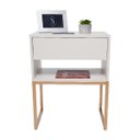 Ver imagem 5 de Kit 2 Mesas Cabeceira Industrial 40cm Off White Gaveta Superior Eco Base Metal Dourado Lateral Cama