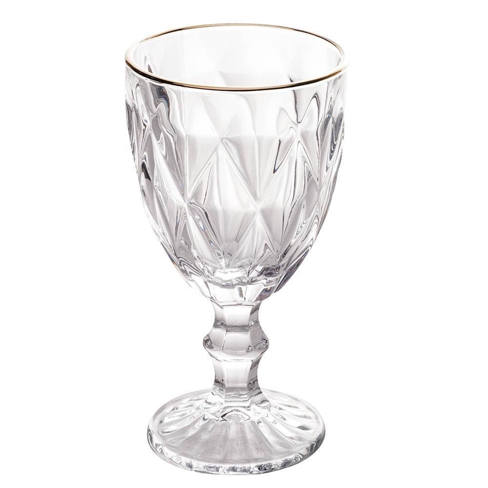 Taça de Vidro Diamond Transparente Fio de Ouro 325ml 1 Peça - Lyor - 1