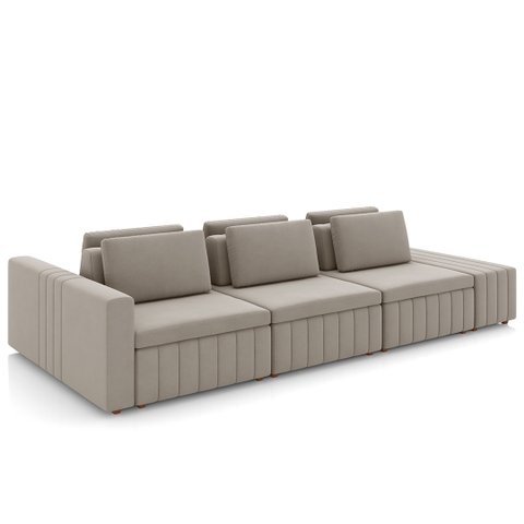 Sofá Ilha e Puff Sala Living 365cm Siesta M22 Veludo Bege - Mpozenato