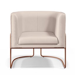 Kit 02 Poltronas Decorativas Fixa Base de Aço Cobre Betina D02 Veludo Bege B-309 - Lyam Decor - 6