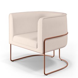 Kit 02 Poltronas Decorativas Fixa Base de Aço Cobre Betina D02 Veludo Bege B-309 - Lyam Decor - 3