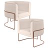 Kit 02 Poltronas Decorativas Fixa Base de Aço Cobre Betina D02 Veludo Bege B-309 - Lyam Decor - 1
