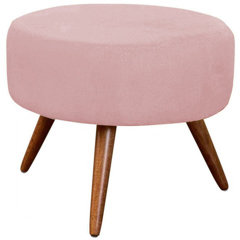 Puff Redondo Suede Rosê Pés Palito