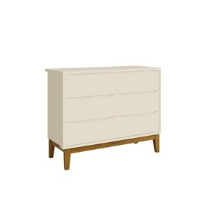 Comoda 6 Gaveta Theo Classic Areia Fosco Pé de Madeira