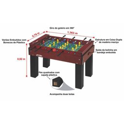 Mesa de Pebolim Totó Klopf 1051 Luxo Embutido Bonecos de Plástico - 2