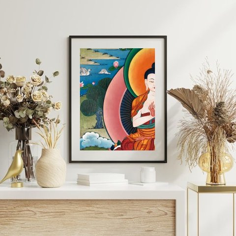 Quadro Místico Buda Colorido - 60x48cm:madeira Branca