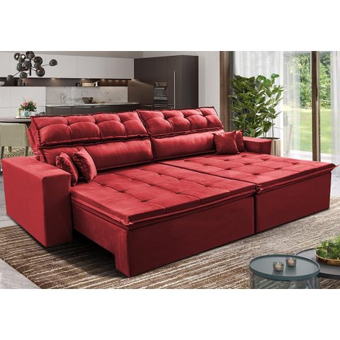 Sofá Retrátil e Reclinável 2,32m Luxos Cama Inbox Velusoft Vermelho
