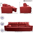 Ver imagem 3 de Sofá Retrátil e Reclinável 2,32m Luxos Cama Inbox Velusoft Vermelho