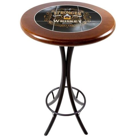 Mesa Bistrô Alta de Azulejo e Madeira Maciça Empório Tambo - Stronger Whiskey - Imbuia