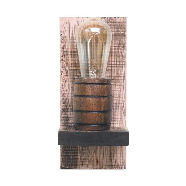Arandela Luminária De Madeira Maciça - Modelo Barril - Rústica Colonial - 3