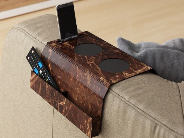 Esteira dobrável para sofá com porta celular e controle e dois porta copos - Cor Emperador - 1