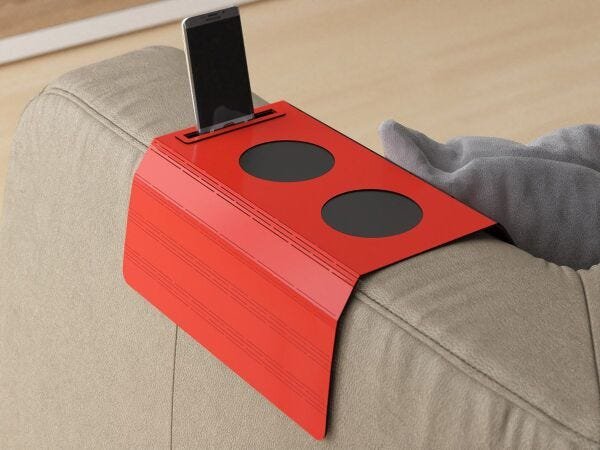 Esteira dobrável para sofá com porta celular e dois porta copos - Cor Vermelho - 1