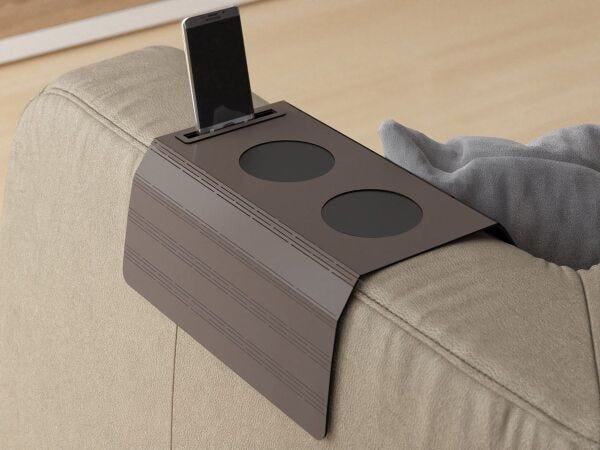Esteira dobrável para sofá com porta celular e dois porta copos - Cor Brown Granite - 1
