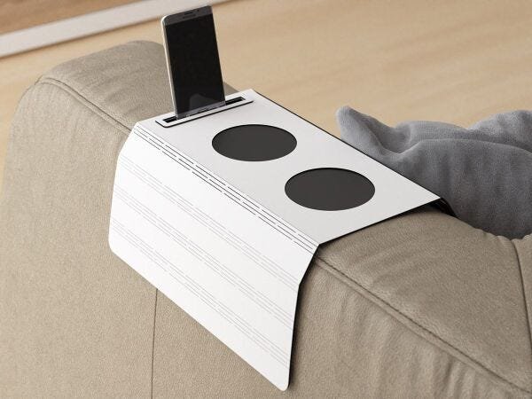 Esteira dobrável para sofá com porta celular e dois porta copos - Cor Branco - 1