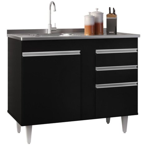 Balcão Gabinete 100cm 2 Portas Luziania Preto Móveis