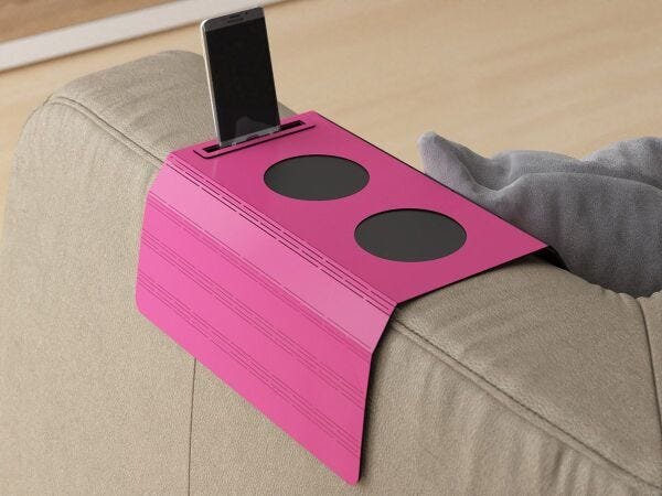 Esteira dobrável para sofá com porta celular e dois porta copos - Cor Pink Peacock - 1