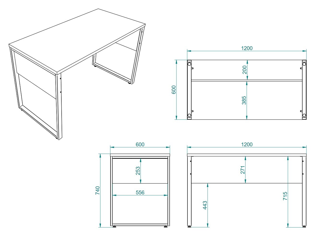 Mesa para computador reta 1,20x0,60 cor nogal sevilha com 02 gavetas ...