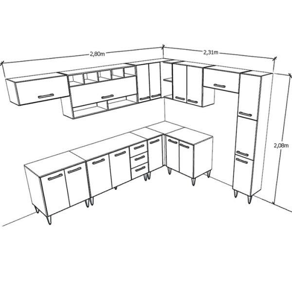 Cozinha Modulada 10 Peças Milena 2712 Marrom Milani Movelaria - 3