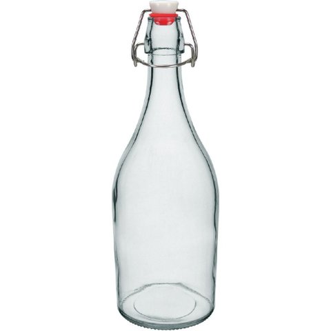 Garrafa de Vidro 1L Transparente 29x9x9cm Água Suco Geladeira Bebidas Tampa Mesa
