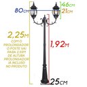 Ver imagem 3 de Poste Colonial Duplo para Jardim Preto para 2 lâmpada e-27 ST757