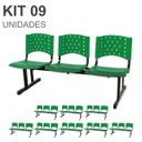 Ver imagem 1 de Kit 09 Cadeiras longarinas PLÁSTICAS 03 Lugares - Cor VERDE - REALPLAST - 23079