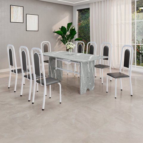 Conjunto Sala de Jantar com 8 Cadeiras Lara Branco/Preto