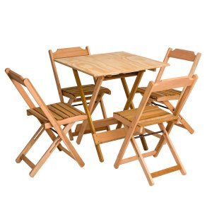 Marcenaria Real Conjunto de Mesa Tampo Liso 70x70 com 04 Cadeiras em Madeira Mista sem Pintura