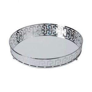 BANDEJA ESPELHADA DE METAL PRATA 30CM