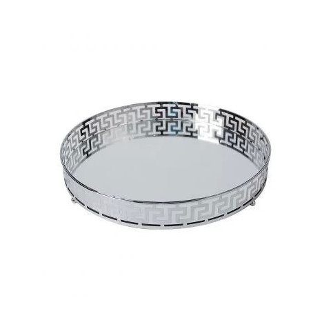 BANDEJA ESPELHADA DE METAL PRATA 30CM