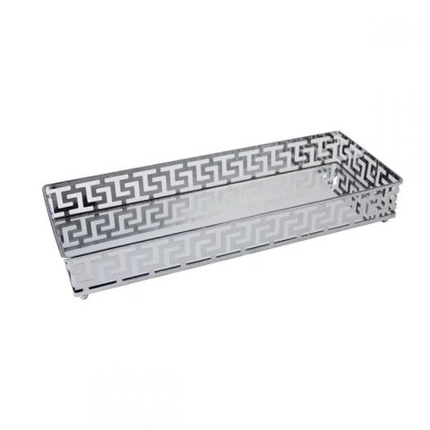 BANDEJA ESPELHADA DE METAL PRATA 33CM X 20CM X 5CM