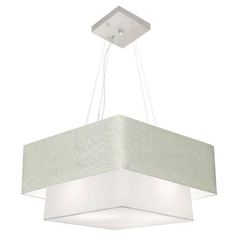 Lustre Pendente Duplo Quadrado Vivare Md-4066 Cúpula em Tecido 50x35cm Rustico Cinza / Branco -