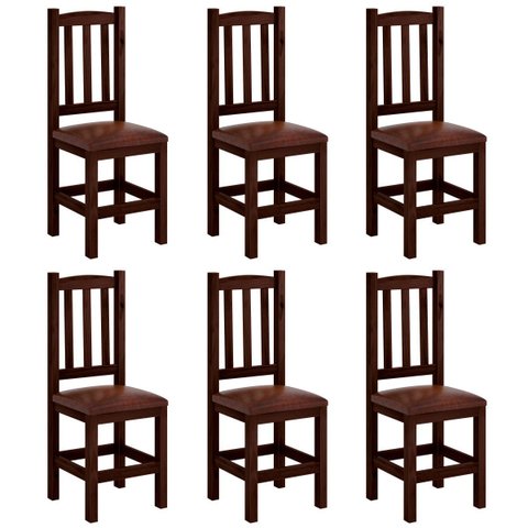 Kit 6 Cadeiras Madeira Maciça Estofado Corino Marrom Diamante Cor Castanho Nemargi