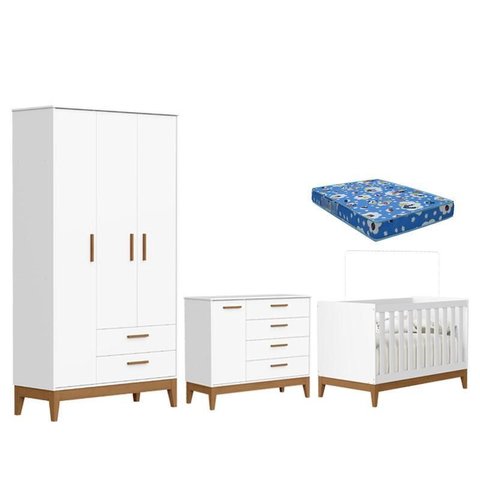 Quarto de Bebê Flip Branco Acetinado com Colchão - Reller