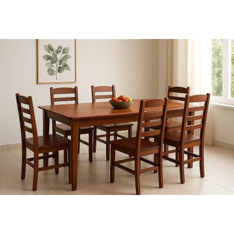 Conjunto de Mesa Verniz com 6 Cadeiras